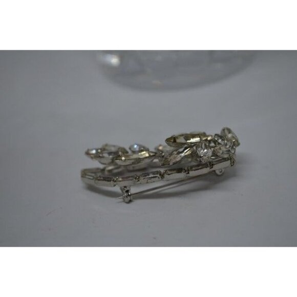 Leaf Shape Marquise Rhinestone Brooch Clear Stone Pin Vintage Costume Jewelry - Picture 7 of 9